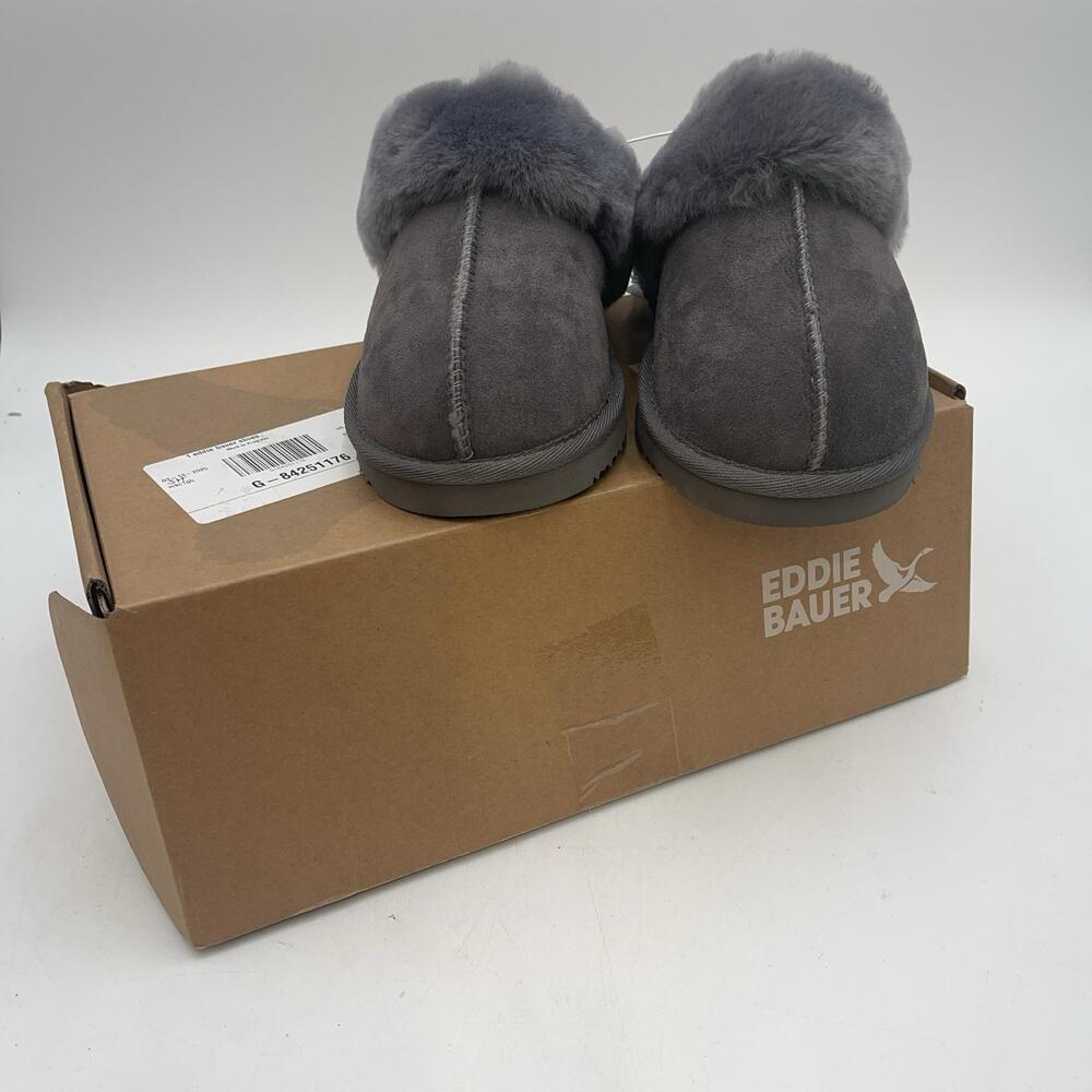 Eddie Bauer Firelight Shearling Scuff Slippers Womens Gray Suede Fur Size 8